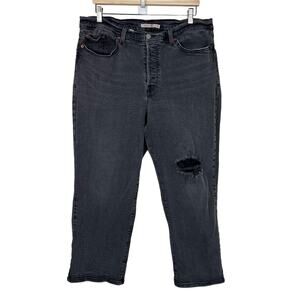 Levi's Women's Wedgie Straight Distressed Black Button Fly Ankle Jeans‎ Size 18W